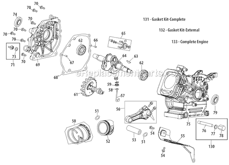 Crankcase Diagram and Parts List for 31AS63EE701 2012 Yard Man Snow Blower